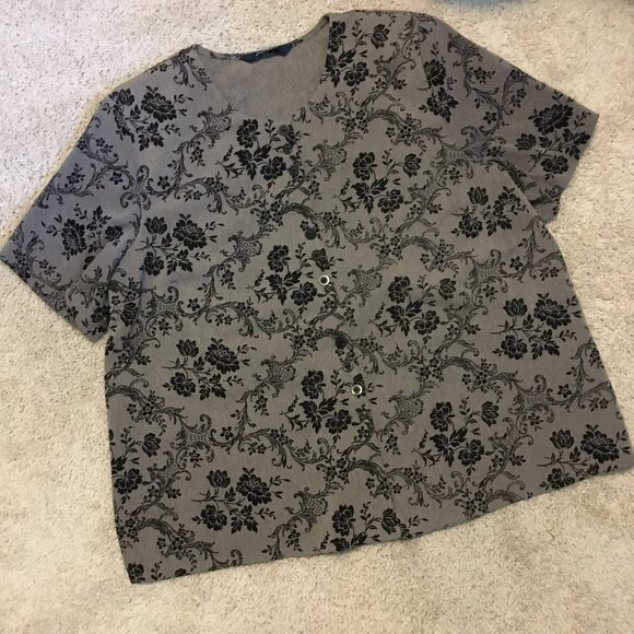 Vintage Penningtons Wallpaper Damask Print Short Sleeve Button Down Top - Picture 12 of 16